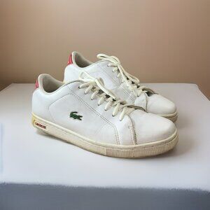 LACOSTE Sport Leather Sneaker Men's Size US 9 Women's 10.5 White/Red Lace up